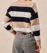 BiBi Women's Striped Sweater in black oatmeal - women's sweater - detail view