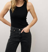 0039 Italy Ella Ribbed Jersey Top in black - women's tank top - detail view
