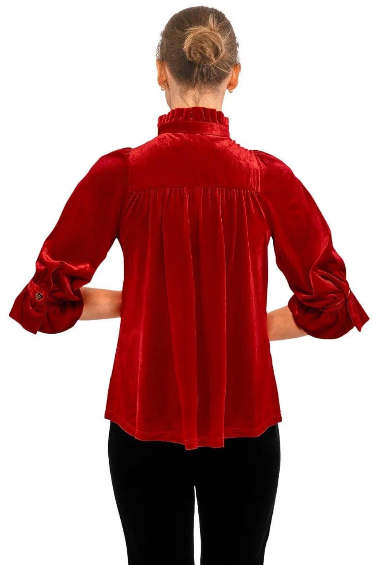 Gretchen Scott - Ruffle Neck Velvet Tunic Top