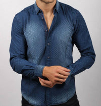 Eight X - Men's Pattern Jacquard Stone Wash Denim Button Down Shirt