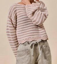 So Me - Scallop Edge Textured Stripe Sweater