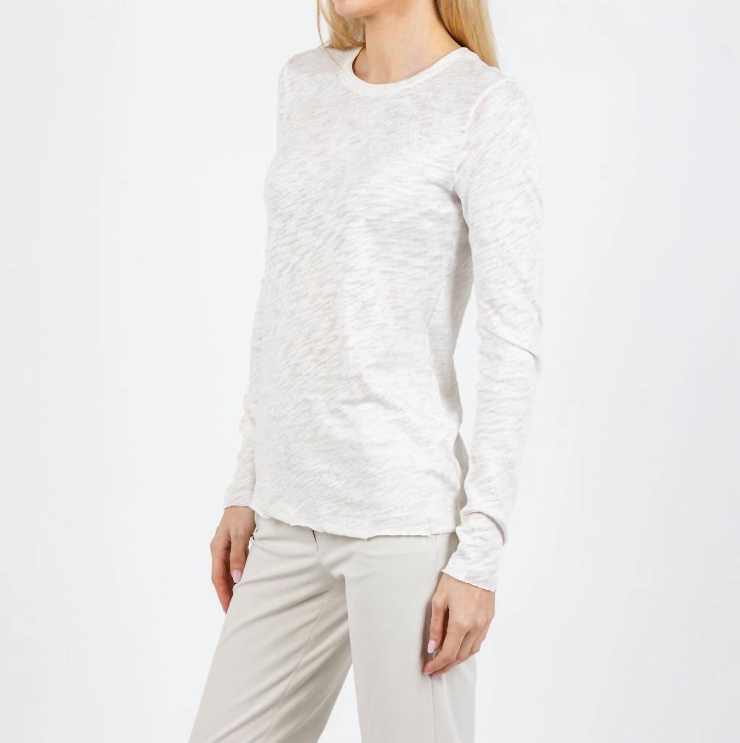 ATM Long Sleeve Destroyed Wash Tee in seashell silver - women's long sleeve top - detail view