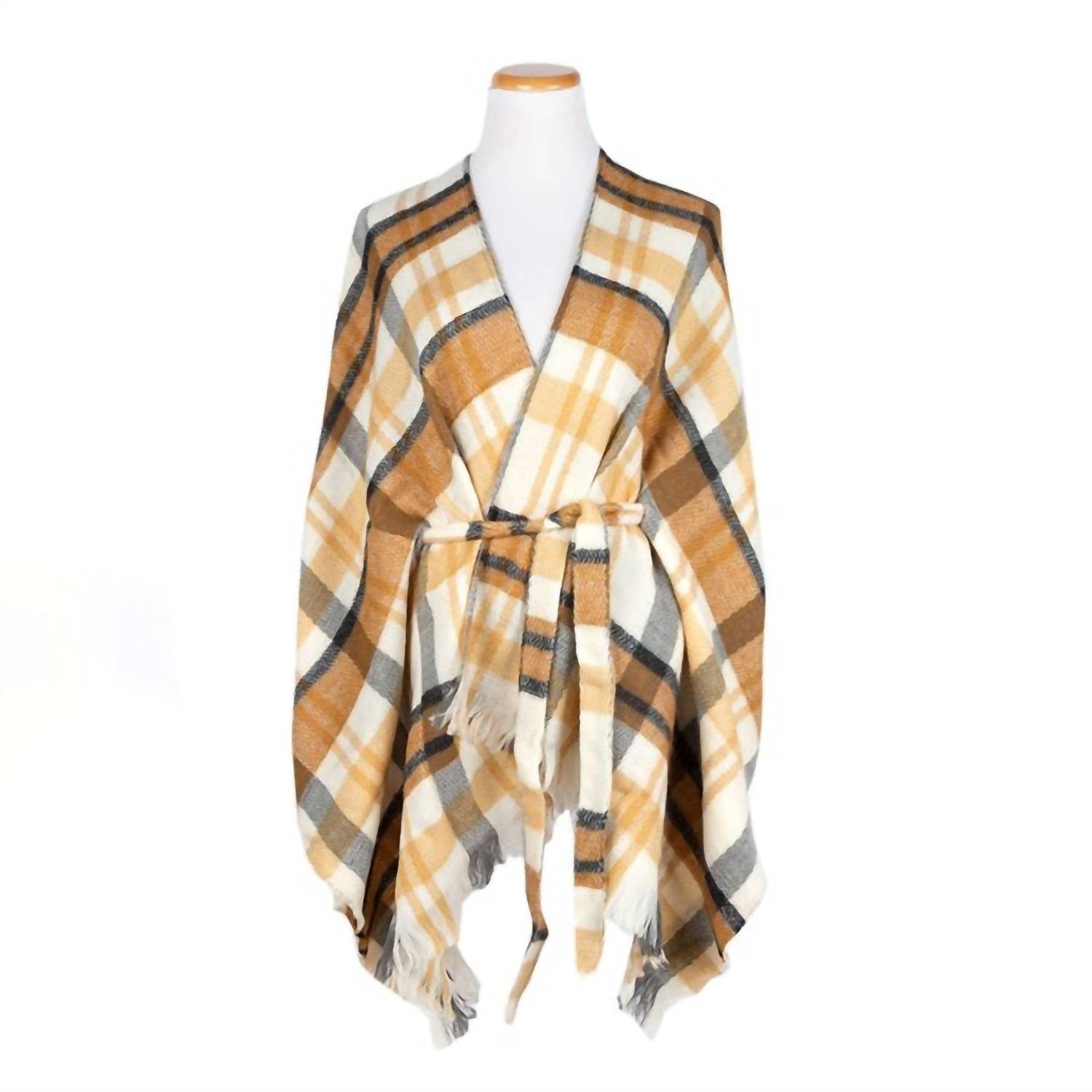 Judson & Co. - Women's Plaid Knit Kimono Wrap With Belt