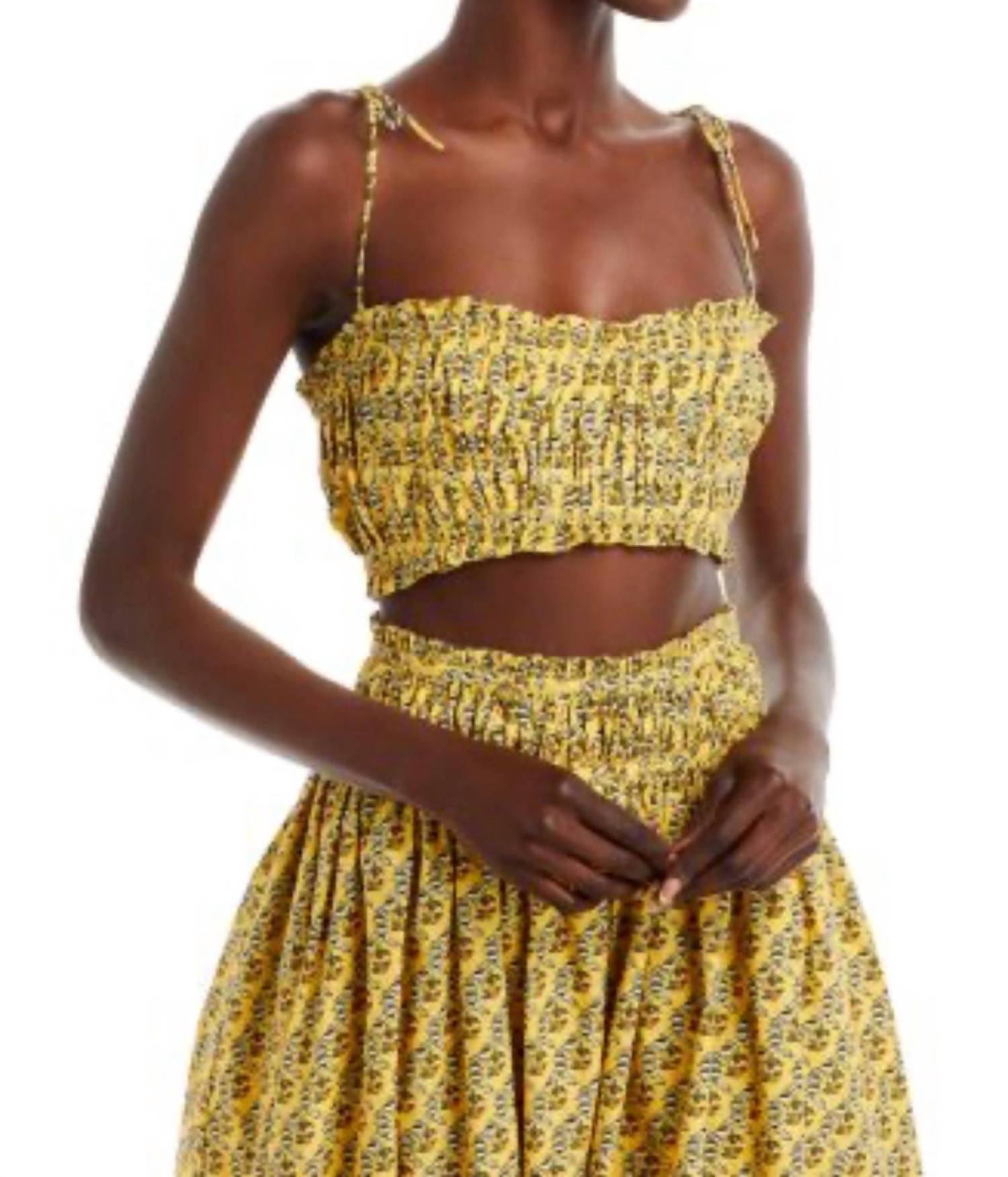 RHODE Pari Cropped Bandeau Top in yejawahat garden golden mini - women's shirt