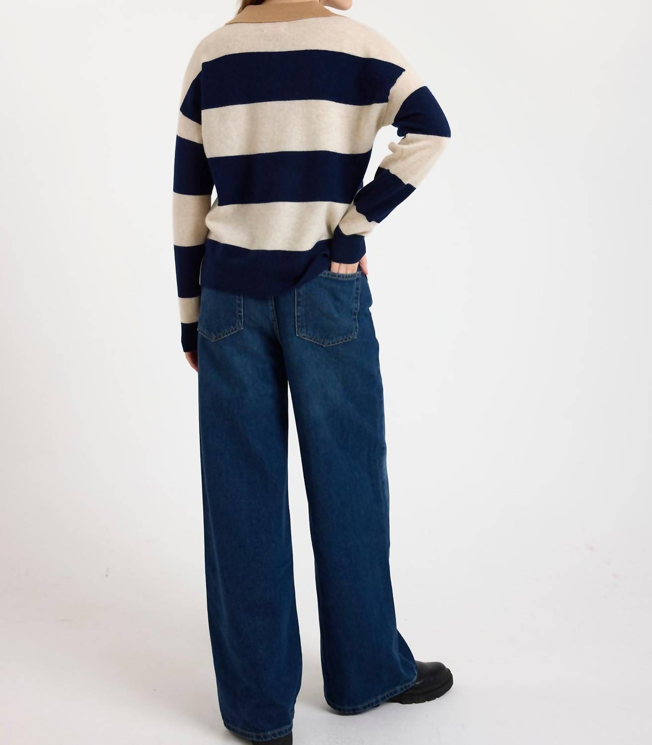 Brodie Cashmere Ruby Rugby Cashmere Polo in navy - women's sweater - alternate view