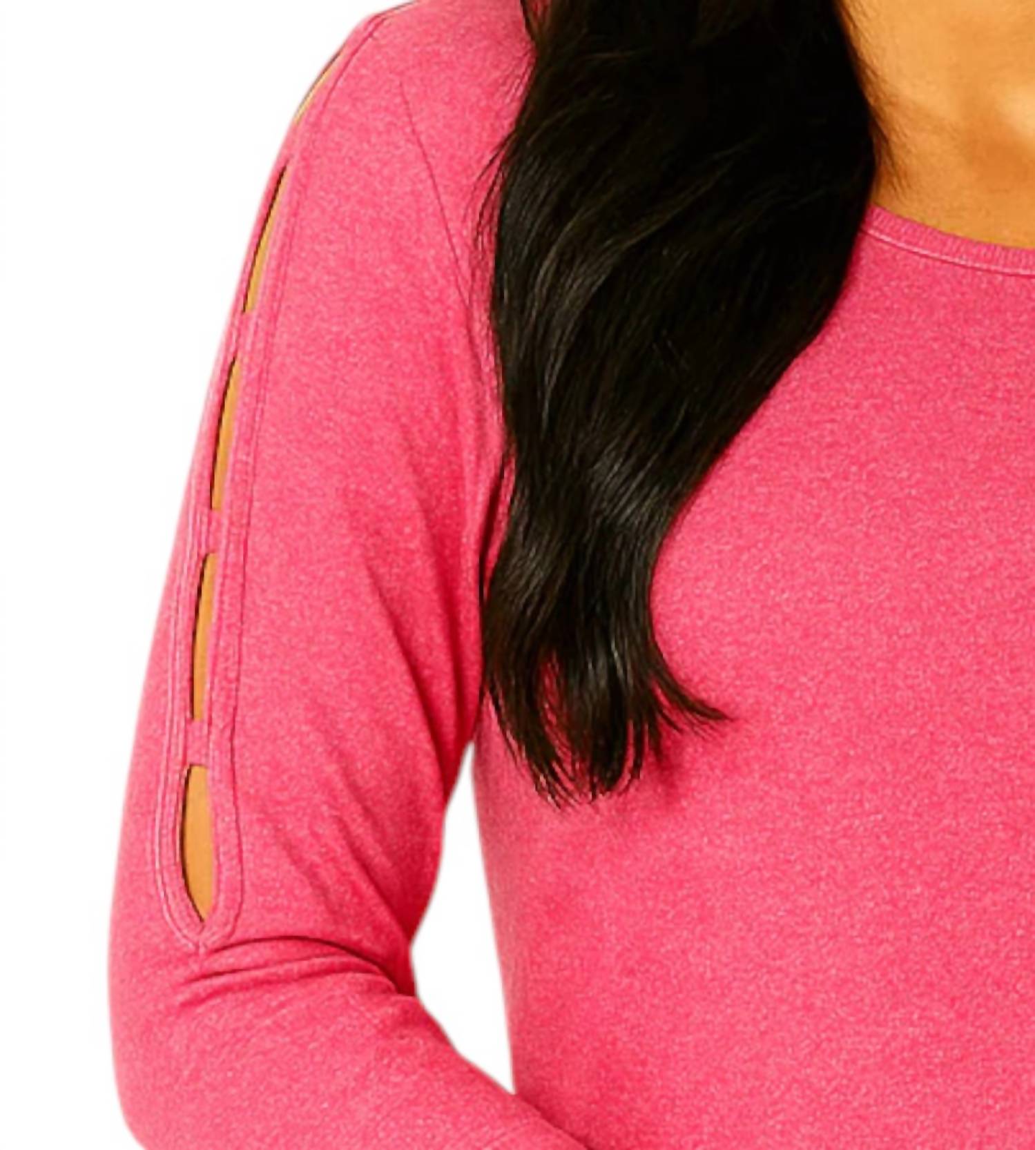 French Kyss - Soft Stretch Sleeve Lattice Crew Neck Top