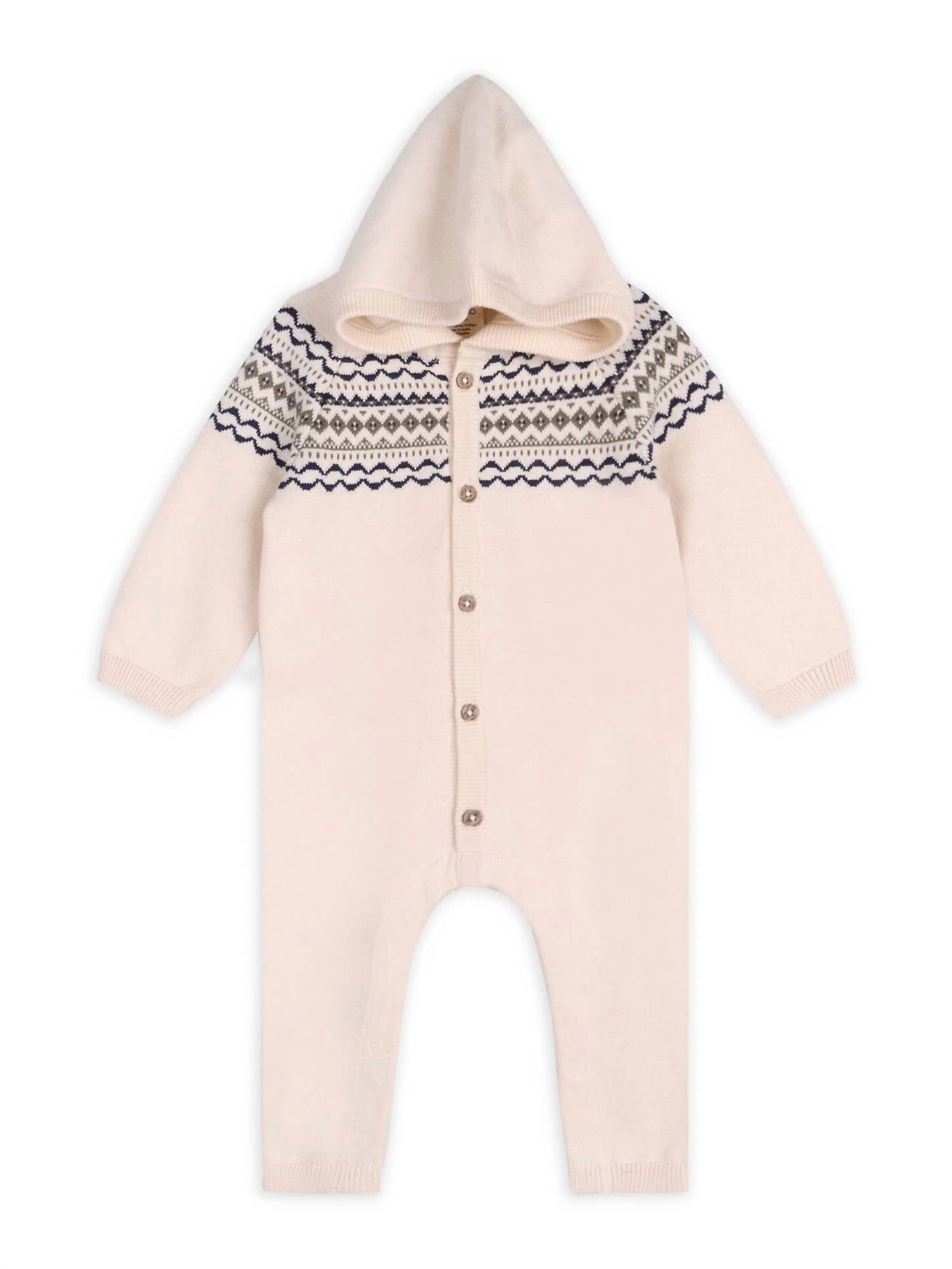 Viverano Organics - Baby Fair Isle Sweater Knit Hooded Jumpsuit