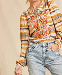 Andree By Unit - Tie Dye Floral Embroidered Top