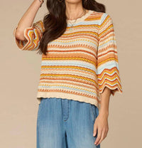 Democracy Bell Sleeve Crochet Striped Sweater in multicolor - women's sweater