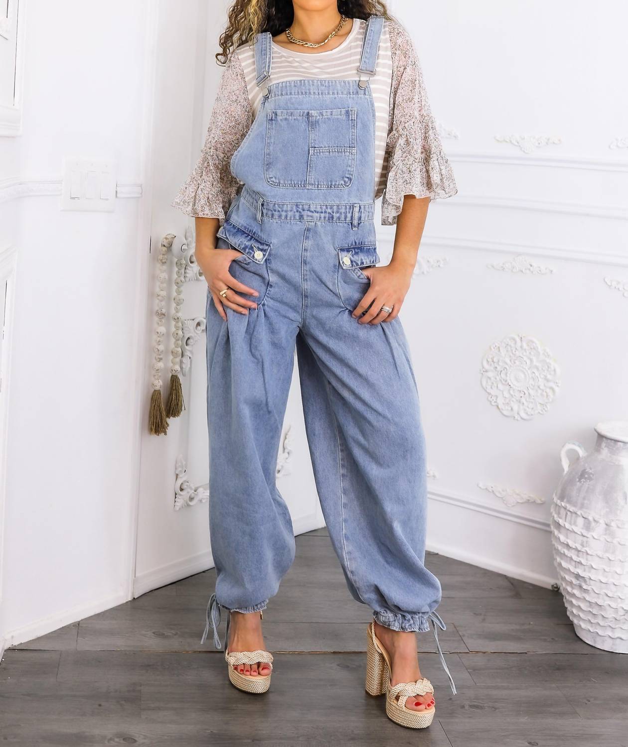 Surelymine - Women’s Relaxed Denim Overalls Wide-leg Boho Style With Pockets