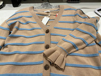 Minnie Rose - Women's V Stripe Cardigan