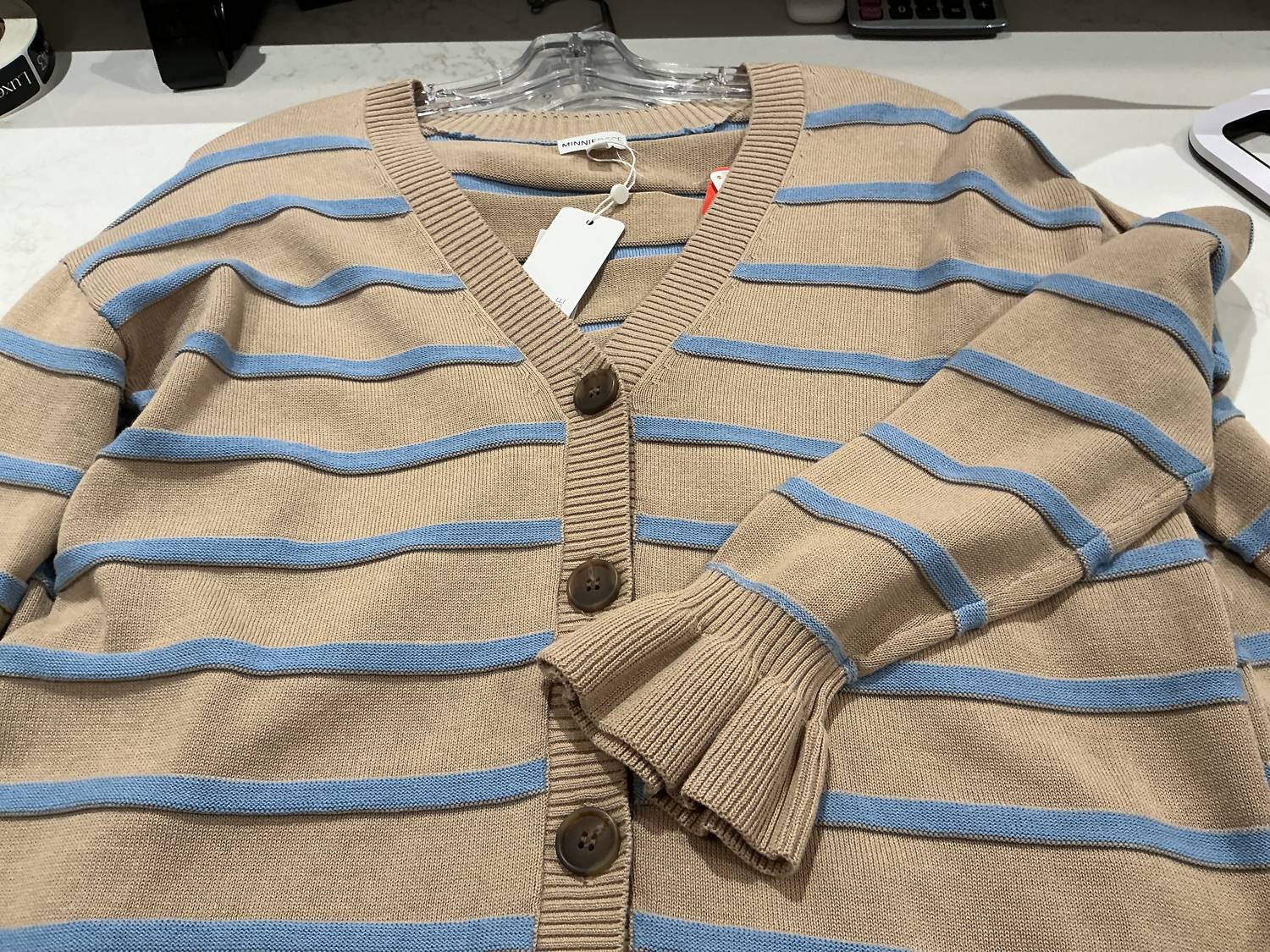 Minnie Rose - Women's V Stripe Cardigan