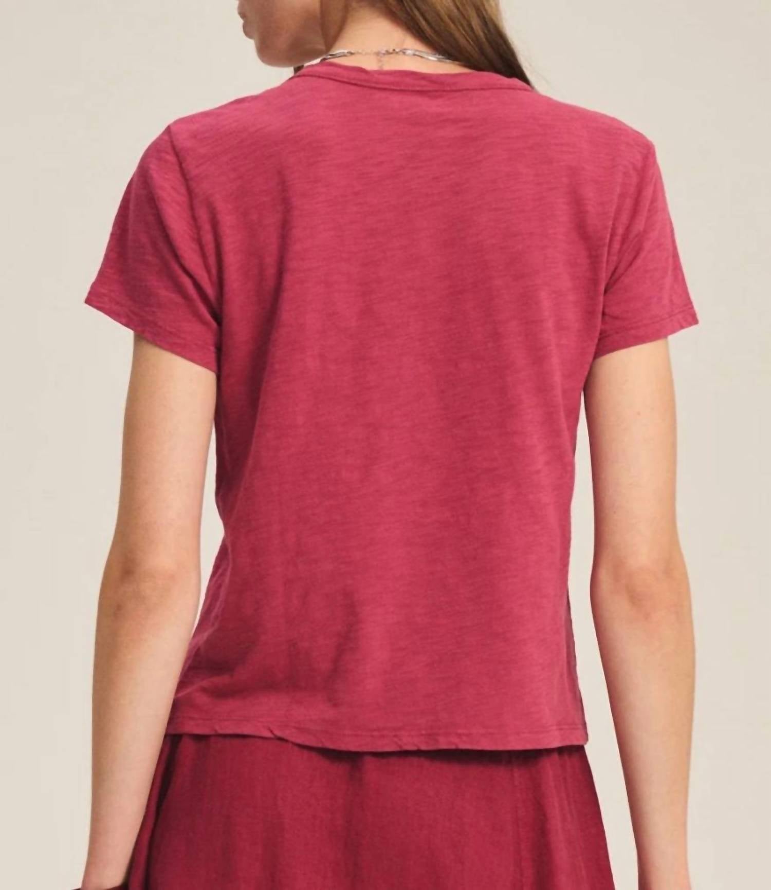 Velvet by Graham & Spencer Sierra Crewneck Tee in magenta - women's t-shirt - detail view