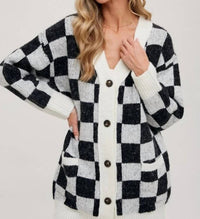 BluIvy Checkered Sweater Cardigan in ivory black - women's cardigan - view 5