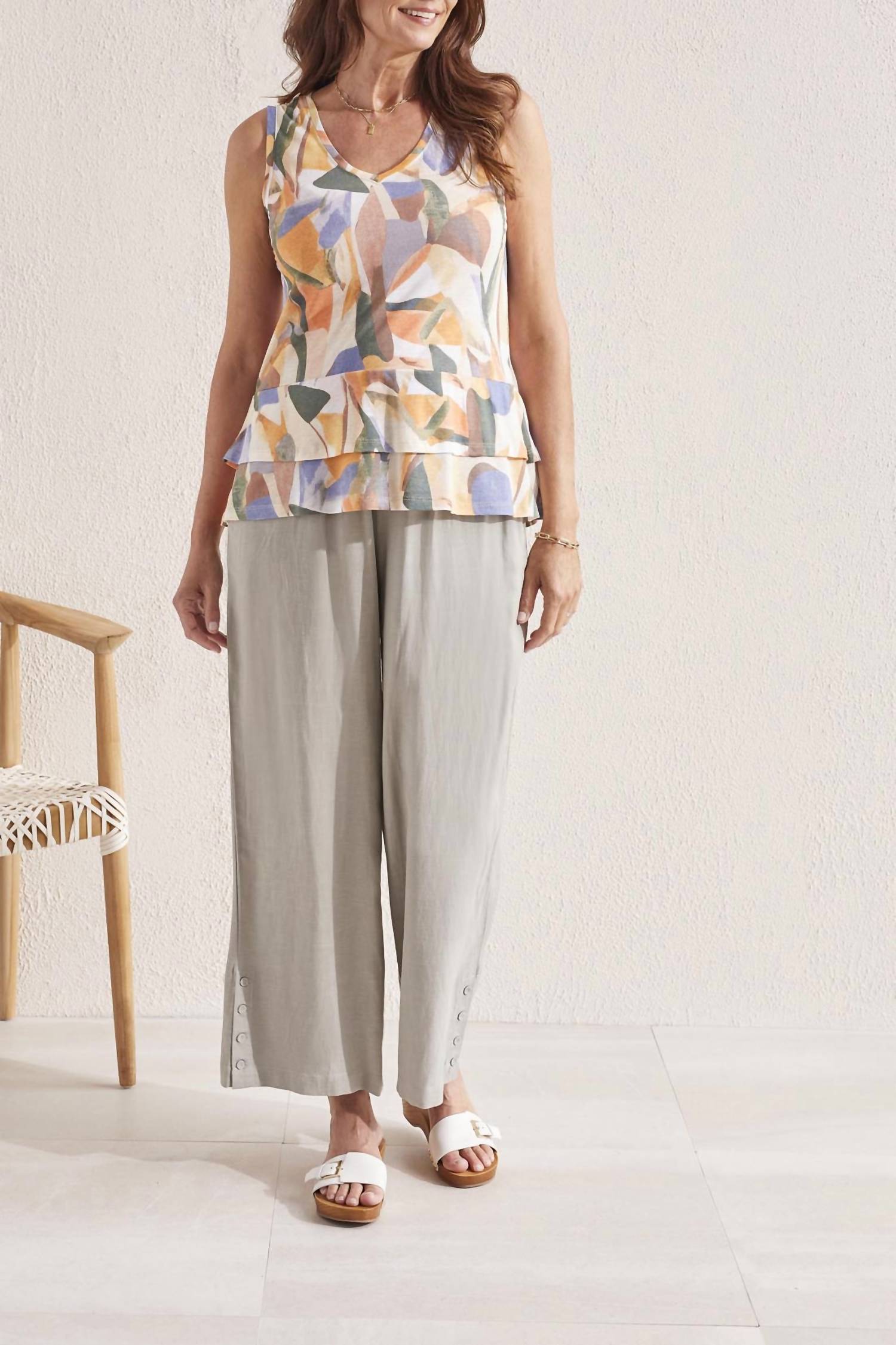 TRIBAL Pull On Ankle Pant With Hem Vent in dried sage - women's pants