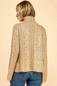Baby Pink - Foiled Mock Neck Sweater Top