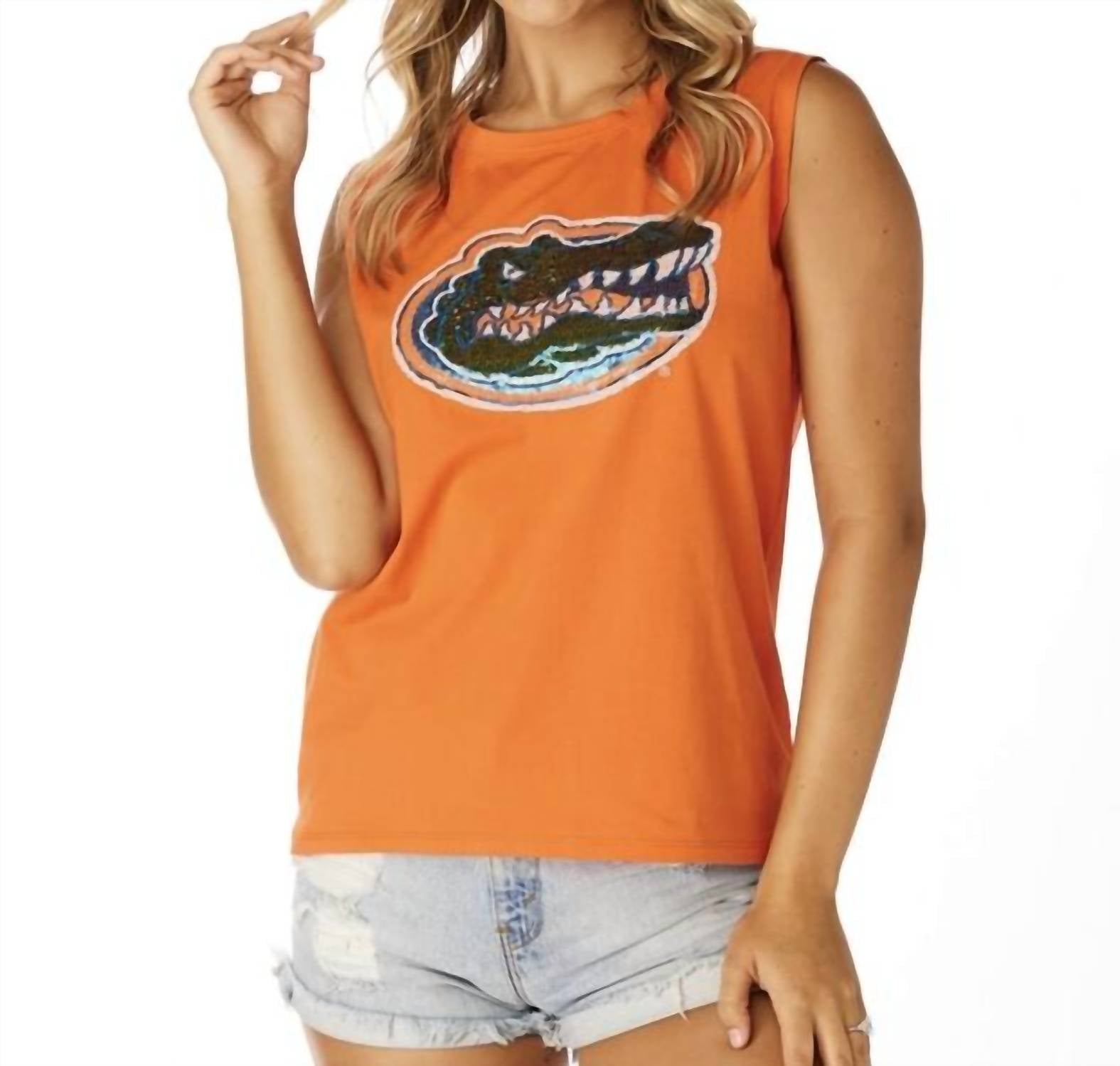 STEWART SIMMONS The Florida Sequin Tank Top in orange - women's tank top