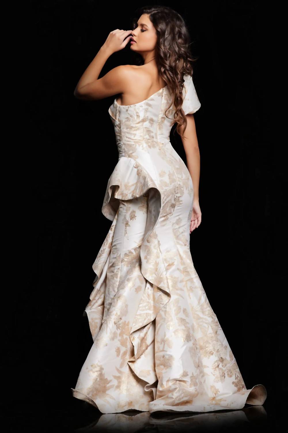 Jovani - One Shoulder Ruffle Skirt Evening Gown