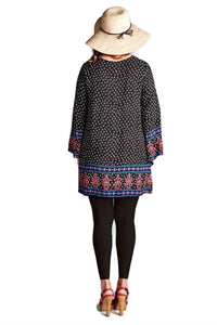 Velzera - Border Print Floral Bohemian Mini Dress