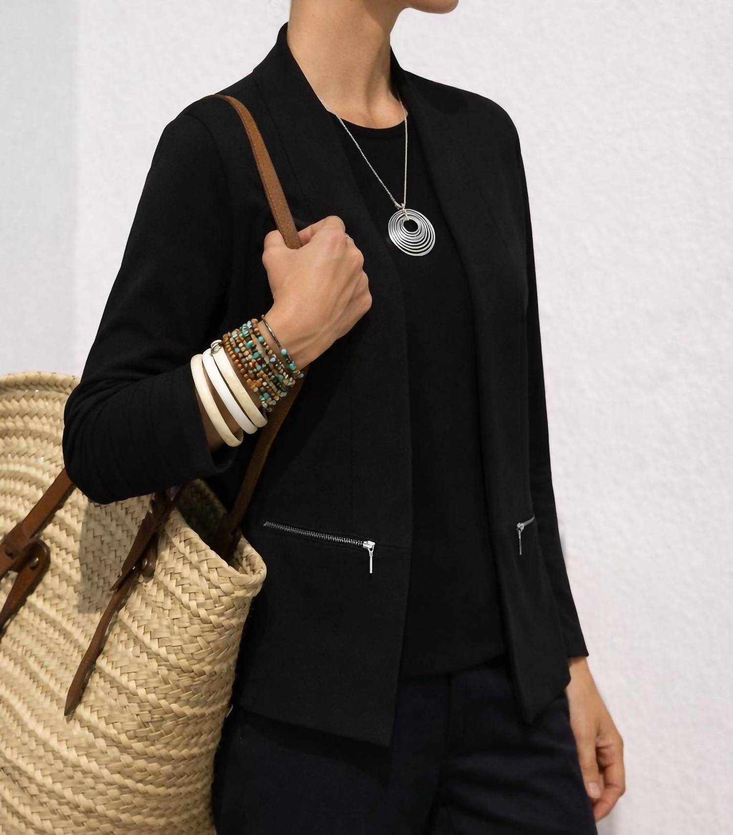 J'Envie/Eli Torino Zip Ribbed Cardigan in black - women's cardigan