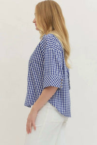 Entrousa - Women's Gingham 3/4 Sleeve Top