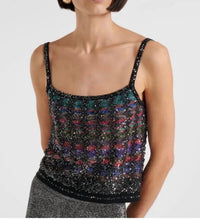Missoni Sequin Embellished Striped Top in black multi - women's tank top