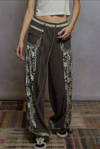 Pol - Printed Contrast Stud Button High Neck Top & Jogger Set