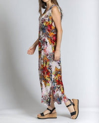 APNY V-neck Tank Long Dress in yellow red multi - women's dress - detail view