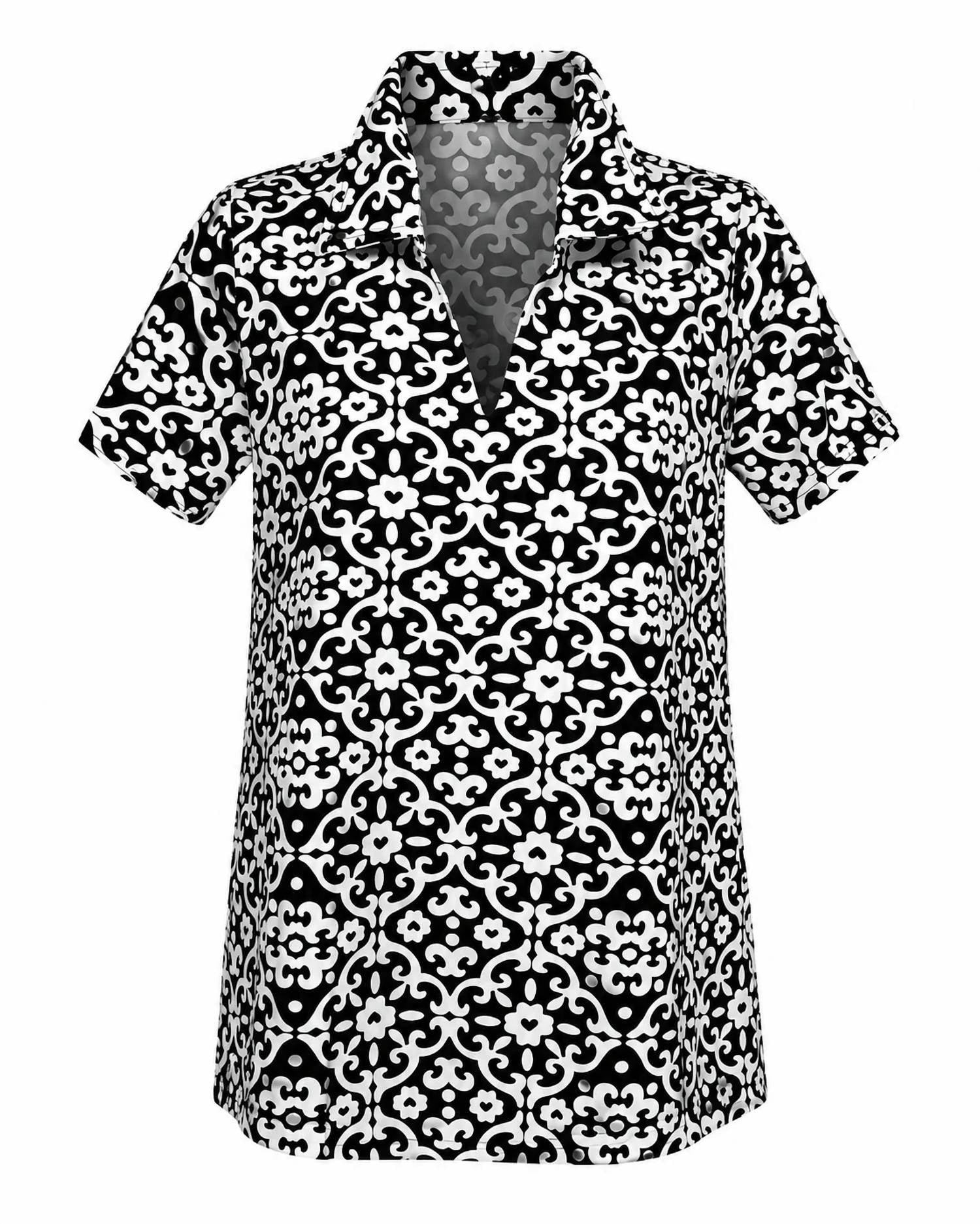 Lulu-B - Women's Short Sleeve Collared Top