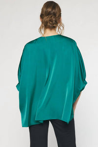 Entro - Satin V-neck Placket Blouse - Plus