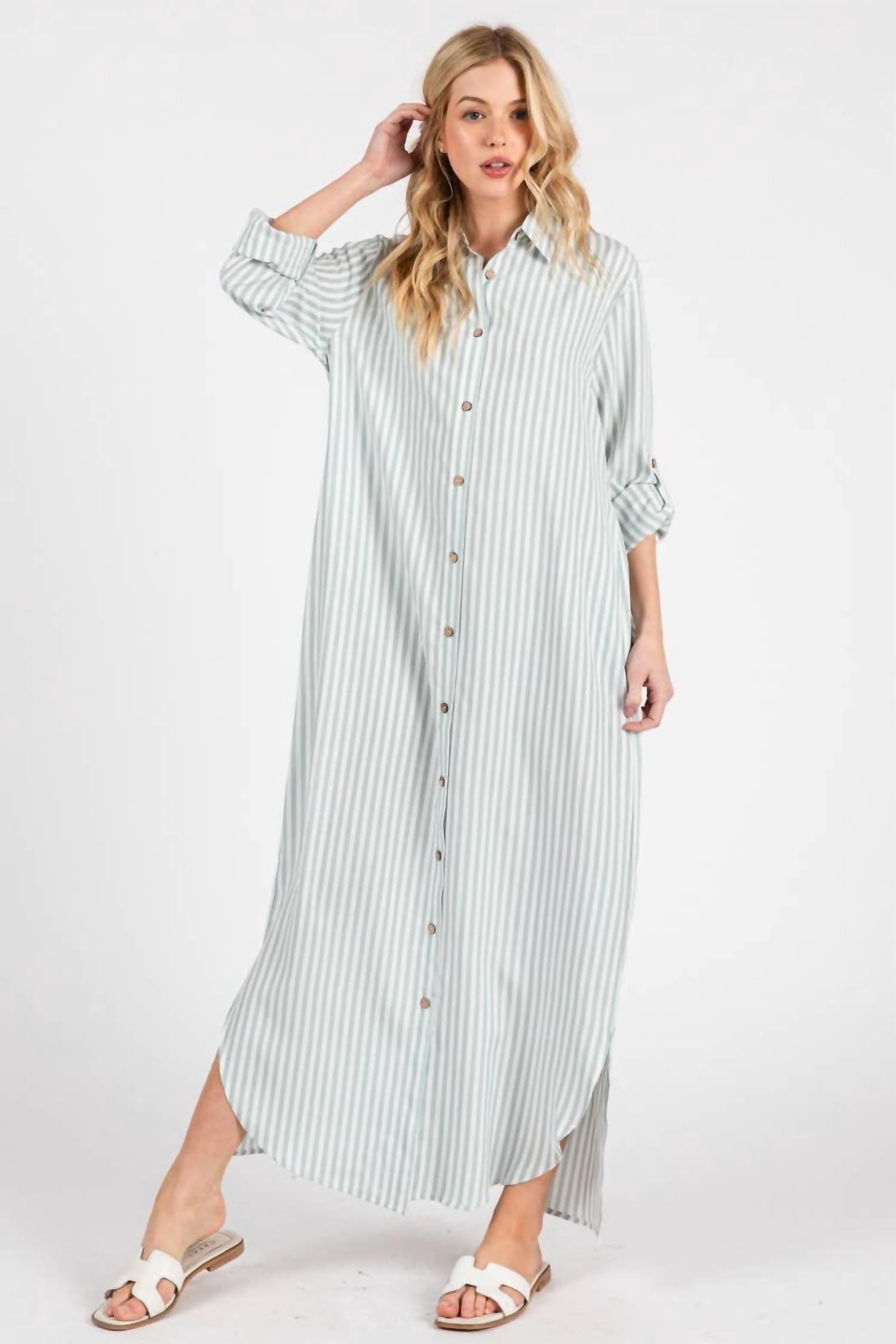Peace Love Line - Seaside Striped Button Down Maxi Dress