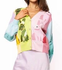 Queen Of Sparkles - Rainbow Colorblock Easter Bunny Button Up Cardigan
