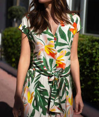 Tribal - Printed Tie-hem Button-front Blouse