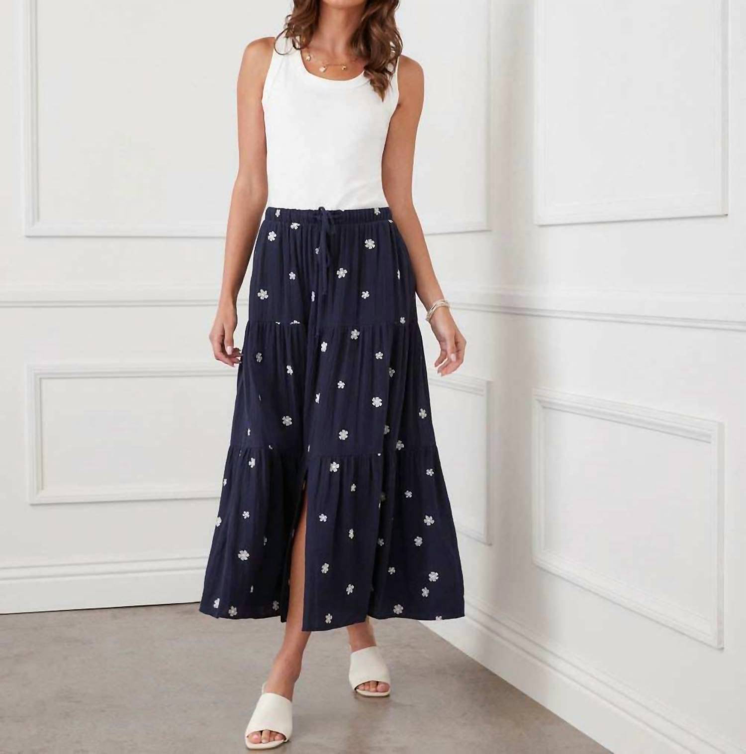 Karen Kane - Embroidered Tiered Midi Skirt
