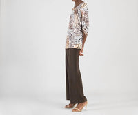 Clara Sun Woo Butter Knit Pull Tie Cuff Tunic Top in cheetah stripe - women's shirt - detail view