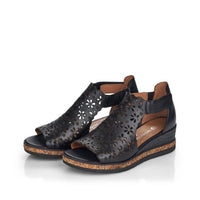 RIEKER Women's Perf Mid Wedge Sandals in black - women's shoe - view 4