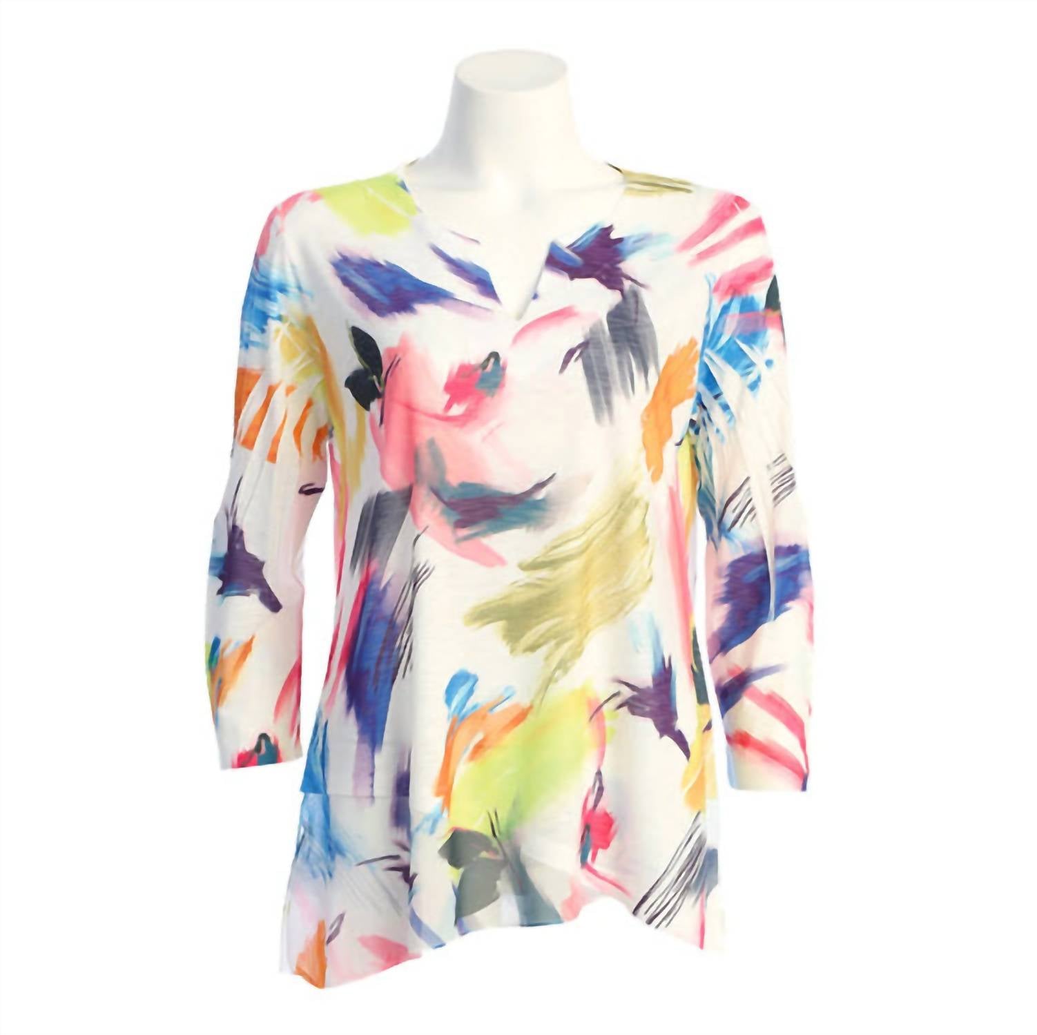 Jess & Jane - Women's Vernet Slit V-neck Chiffon Contrast Top