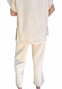 P.CILL Modal Wide Leg Pants with Bottom Slits in oatmeal - women's pants - detail view