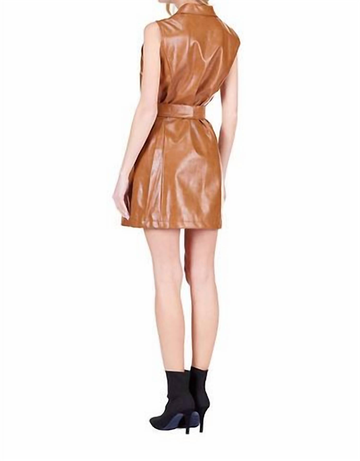 Joy Joy Harper Vegan Leather Dress in camel - women's dress - alternate view