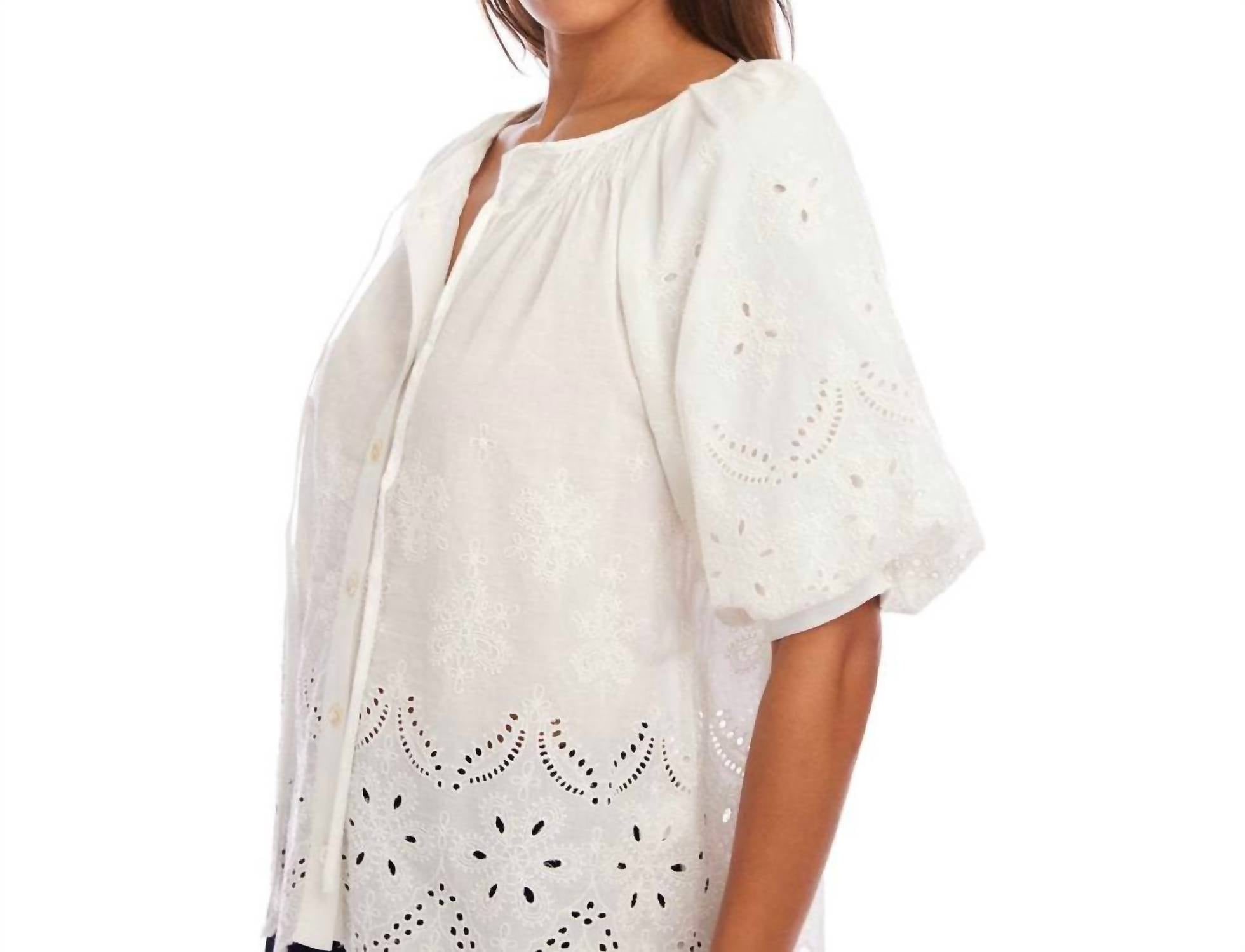 Karen Kane - Puff Sleeve Embroidered Top