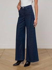 L'Agence Quincy Pinstriped Wide Leg Jean in ebony stripe - women's jeans - alternate view