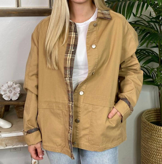 Easel - Washed Barn Coat With Plaid Trim