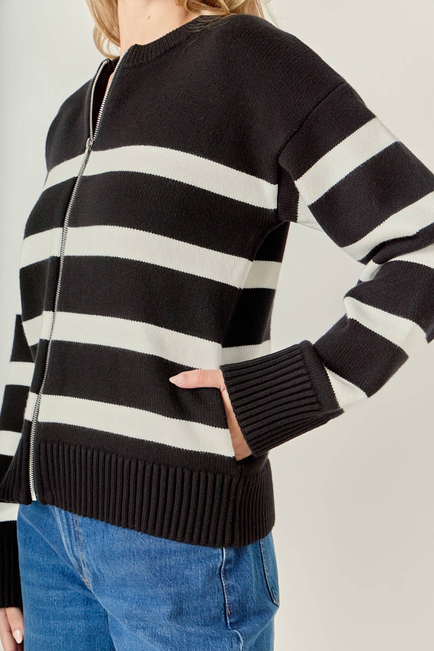 English Factory - Zip Up Striped Sweater