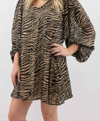 Adrienne - Tiger Print Balloon Sleeve Mini Dress