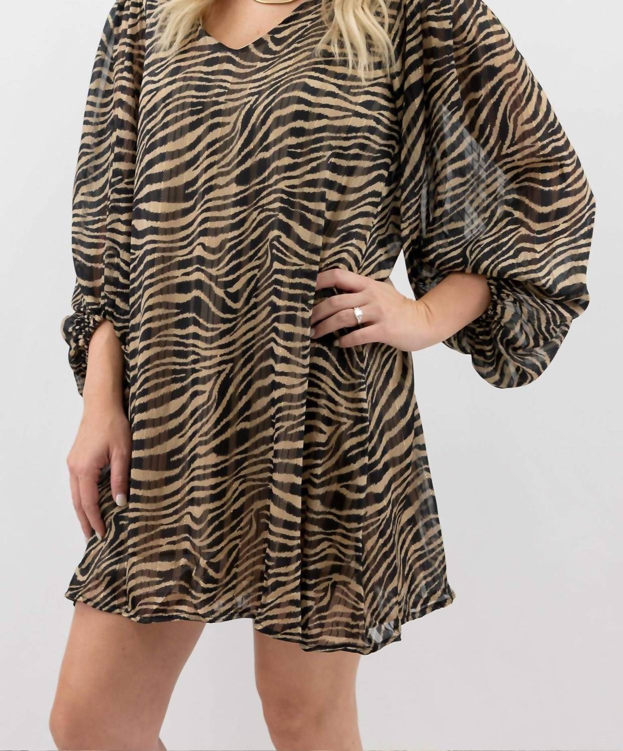 Adrienne - Tiger Print Balloon Sleeve Mini Dress