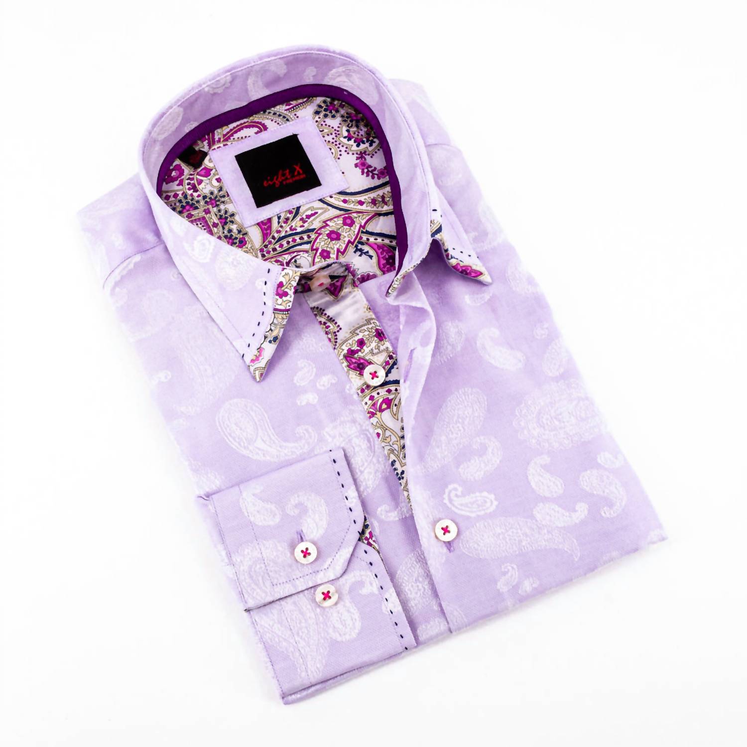 Eight X - Men's Button Down Jacquard Shirt With Paisley Trim