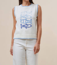 ABLE Sorrento Sleeveless Sweater in white blue - women's tank top