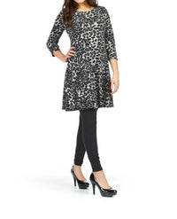 Papillon - Leopard Print 3/4 Sleeve Fit And Flare Dress
