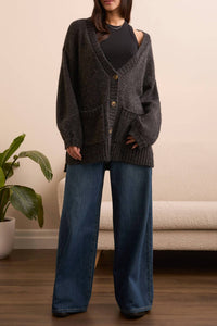 TRIBAL Oversized Sweater Cardigan in heather black - women's cardigan