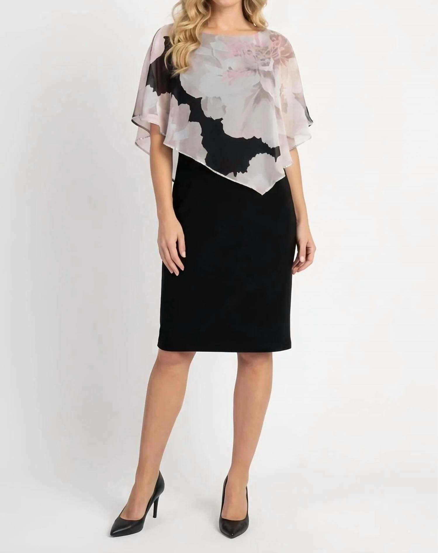 Frank Lyman - Asymmetric Floral Chiffon Overlay Dress